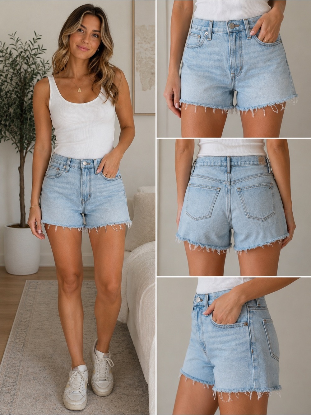 Madewell Light Blue Frayed Hem High-Rise Denim Shorts